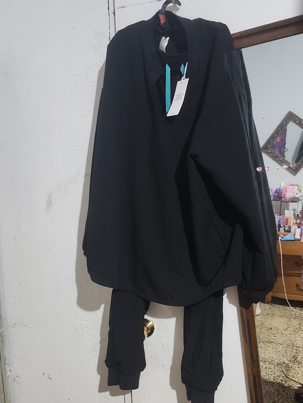 Figs Black Hooded Jogger Set with Teal Drawstrings